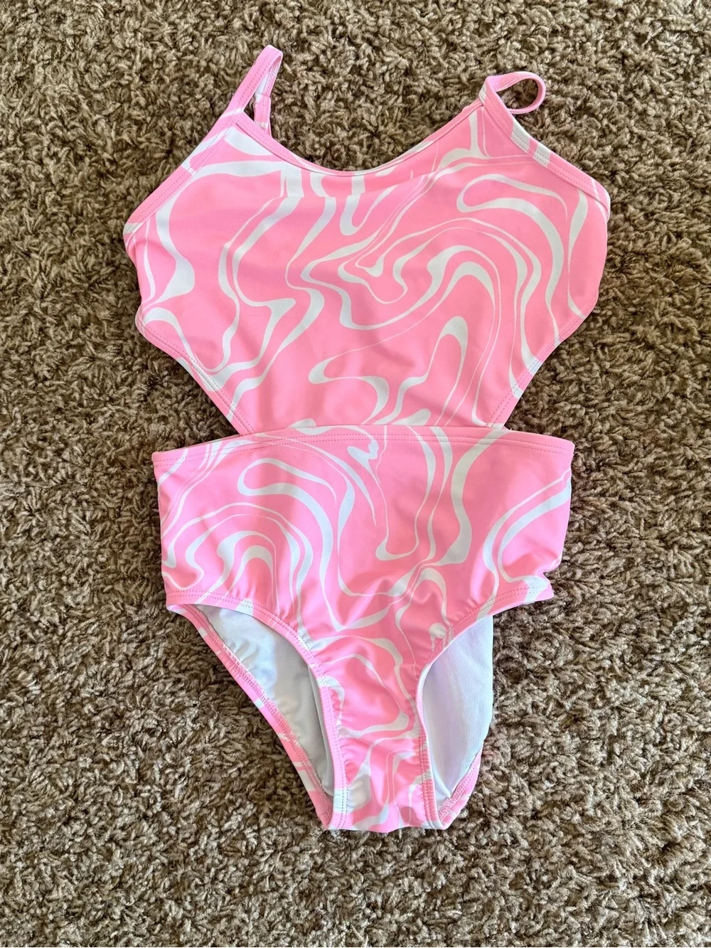 Old Navy Pink and White Swirl Girls One-Piece Swimsuit
